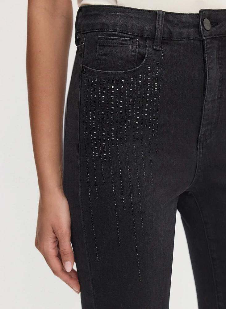 Stud Embellished Slim-Leg Jeans