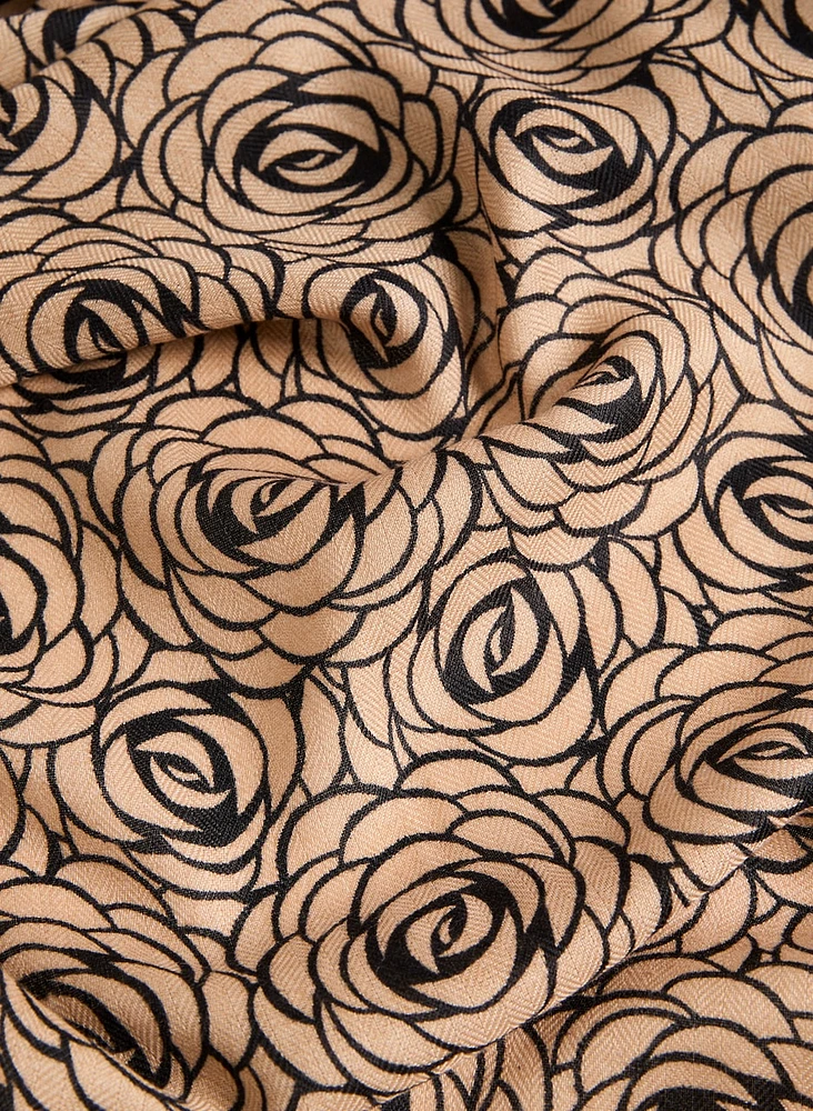 Foulard à motif floral et bordure à chevrons