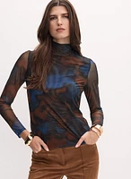 Marbled Mesh Turtleneck Top