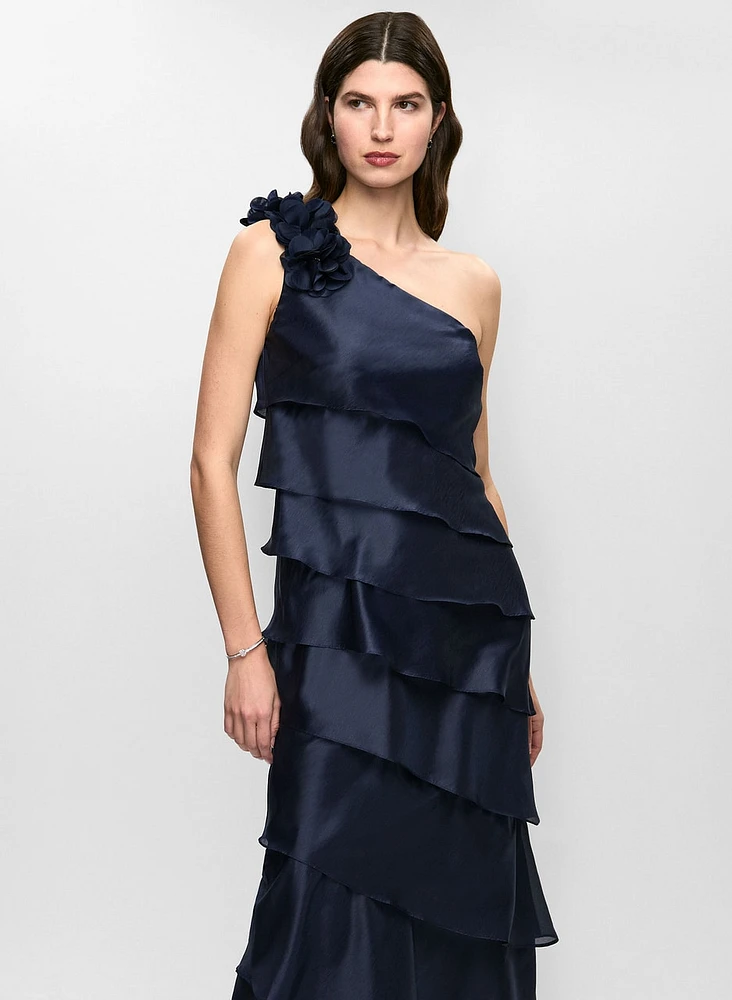 One-Shoulder Tiered Evening Dress