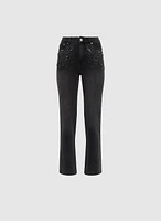 Rhinestone Detail Straight Leg Jeans