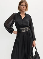 Pleated Balloon Sleeve Dress