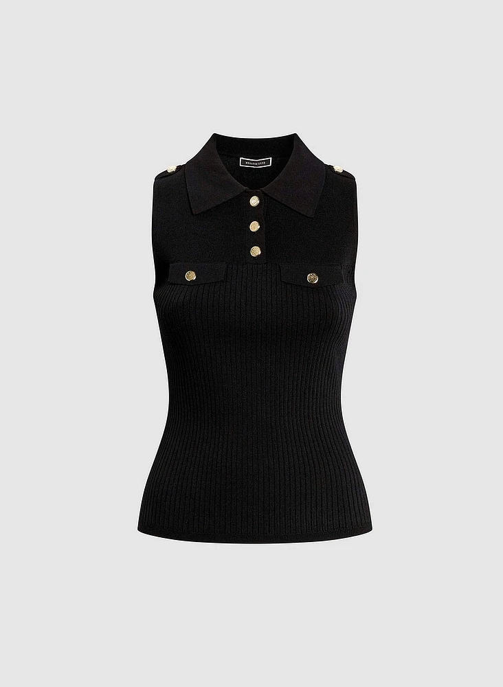 Sleeveless Knit Polo Top