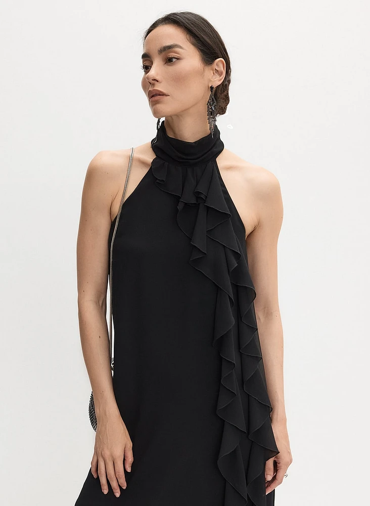 Ruffle Detail High Neck Dress