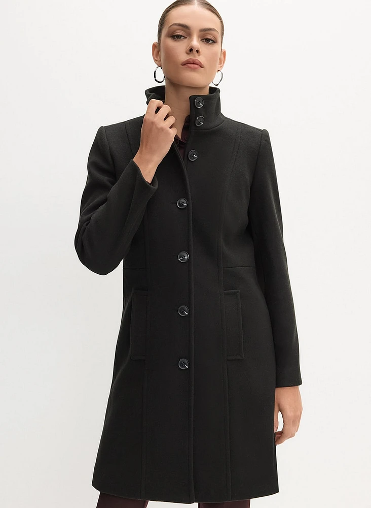 Stand Collar Wool-Blend Coat