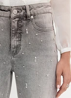 Stone Drop Embellished Straight-Leg Jeans