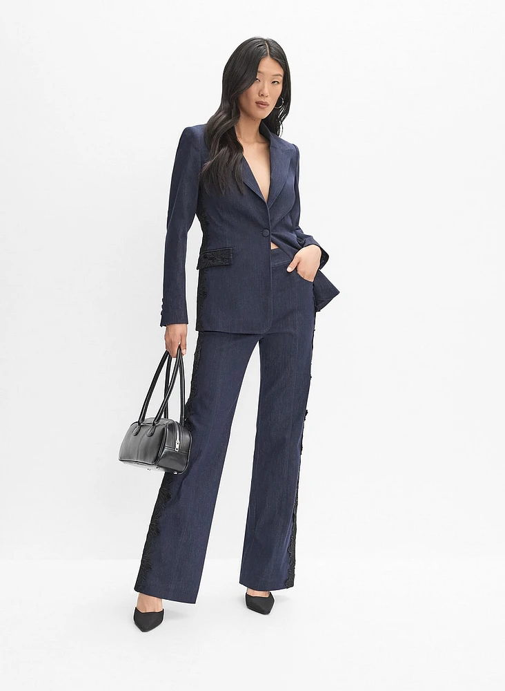 Lace Detail Denim Blazer
