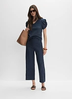 Pantalon large à ourlet brodé