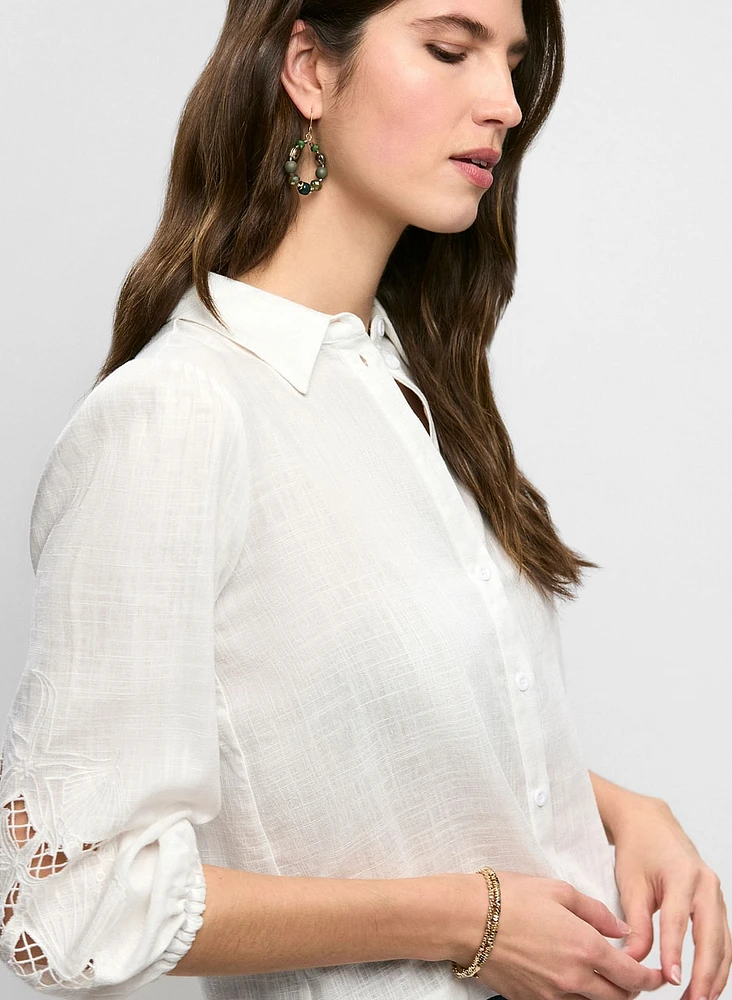 Embroidered Button Down Blouse