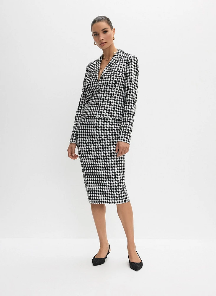 Houndstooth Print Pencil Skirt