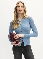 Ribbed Knit Polo Sweater