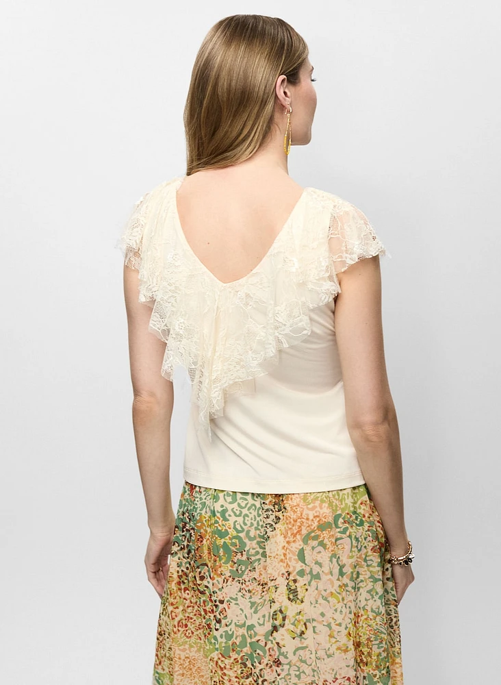 Lace Ruffle V-Neck Top