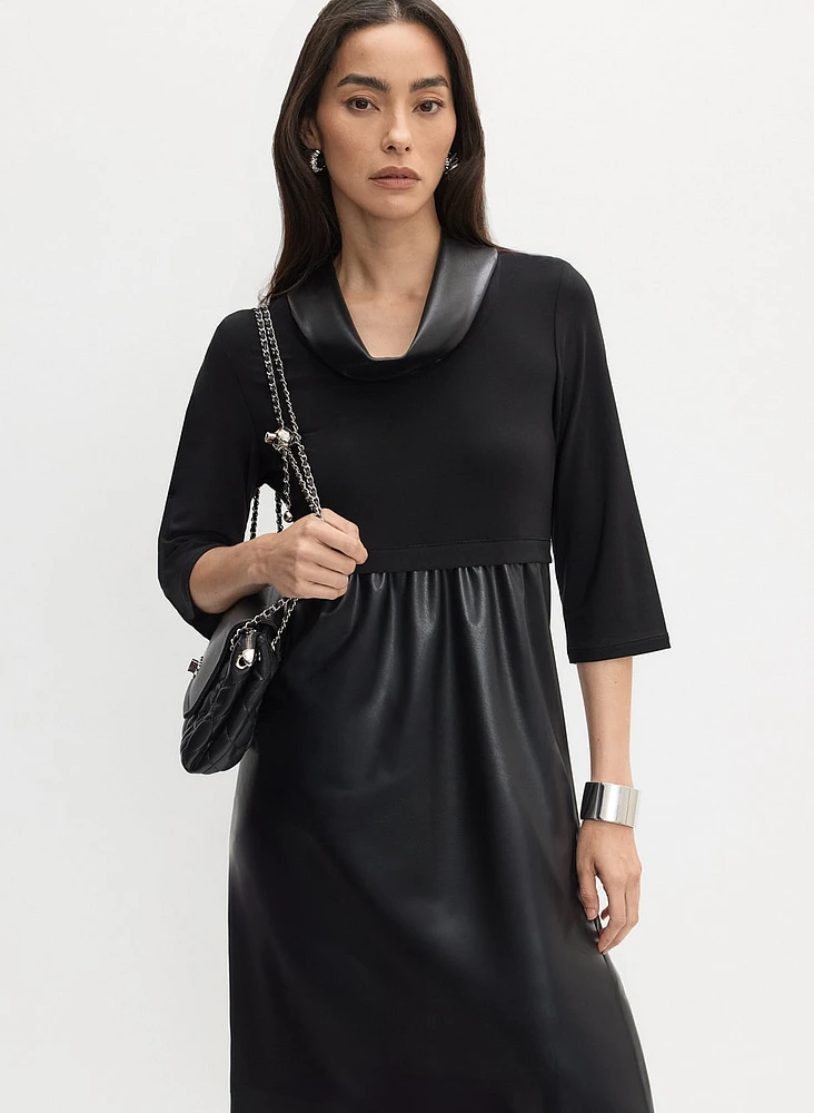 Joseph Ribkoff - Vegan Leather Cowl Neck Dress