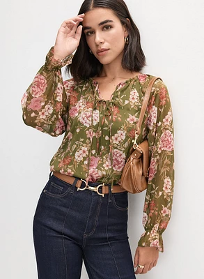 Blouse florale à rubans nouer