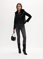 Joseph Ribkoff - Faux Fur Collar Vegan Leather Jacket