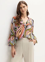 Leaf Print Chiffon Blouse