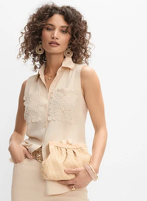 Blouse sans manches à poches en crochet