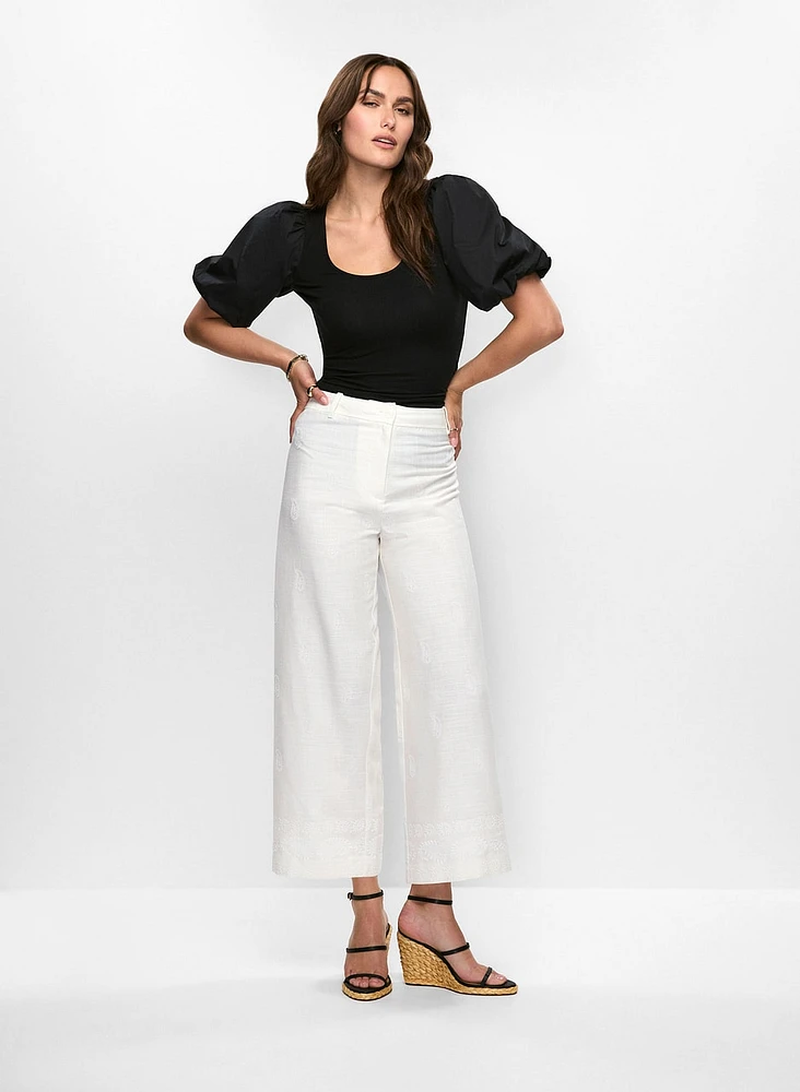 Puff Sleeve Top & Linen Wide Leg Pants