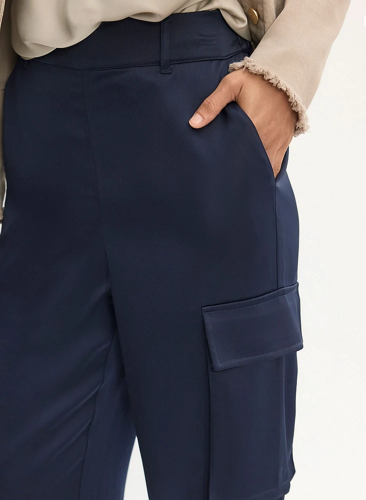 Satin Wide-Leg Cargo Pants