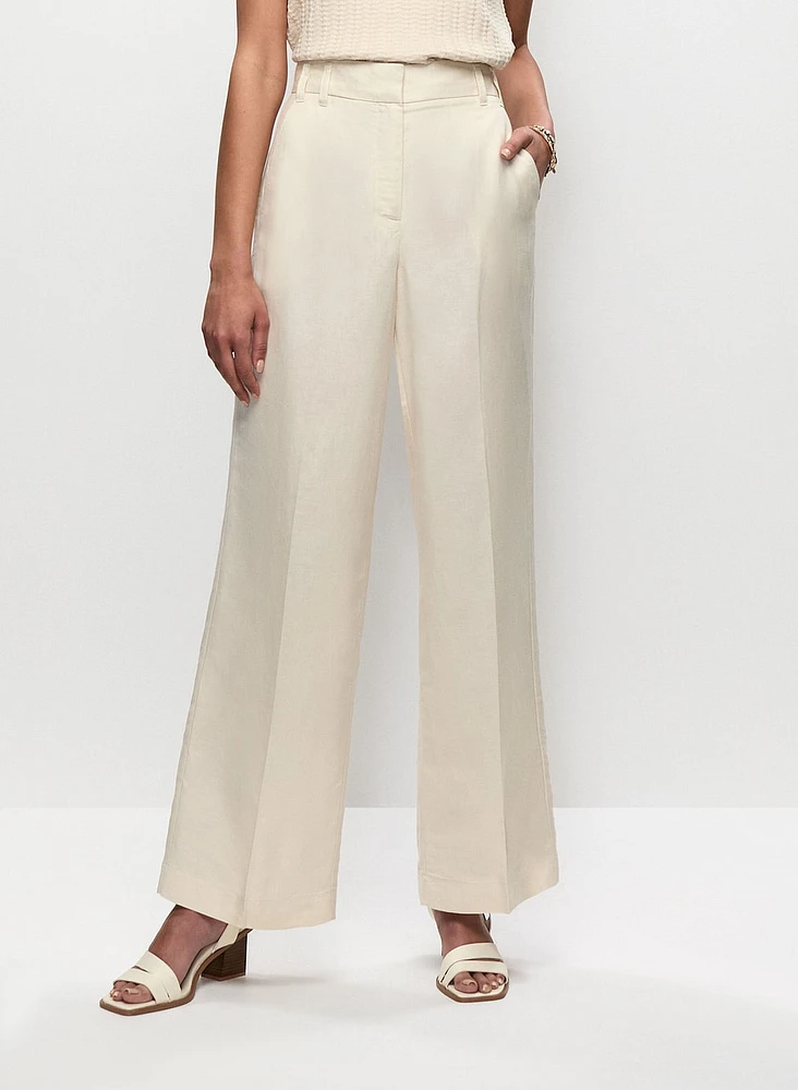 Pantalon à jambe large en mélange de lin