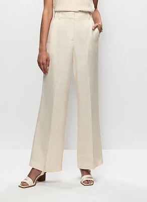 Pantalon à jambe large en mélange de lin