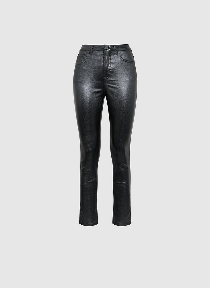 Coated Metallic Slim-Leg Pants