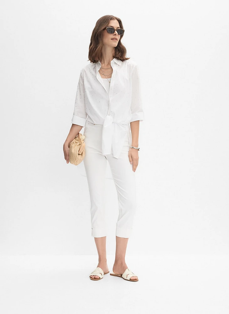 Blouse en coton ornée de pierres et capri à enfiler