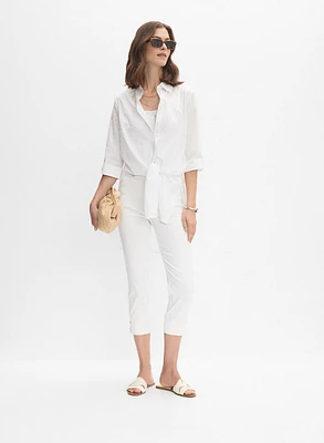 Blouse en coton ornée de pierres et capri à enfiler