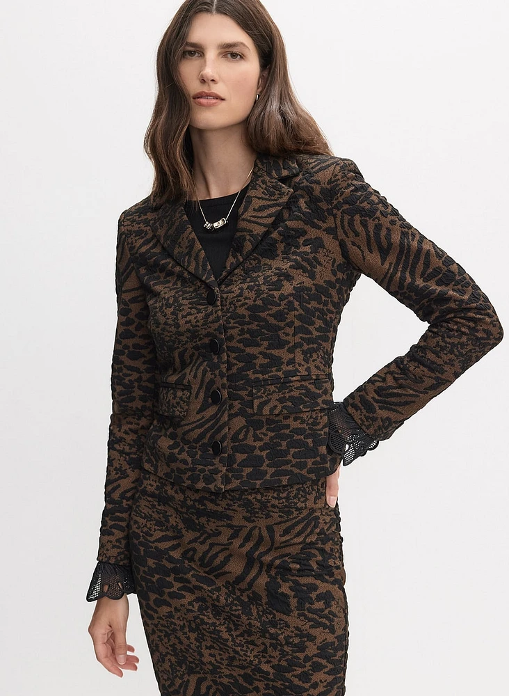 Leopard Print Notch Collar Jacket