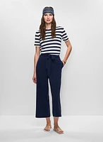 Striped Crew Neck Pullover & Belted Pull-On Pants
