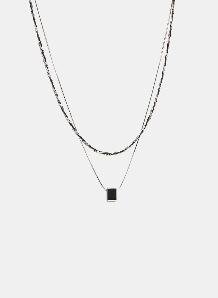 Double Row Chain & Pendant Necklace