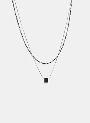 Double Row Chain & Pendant Necklace