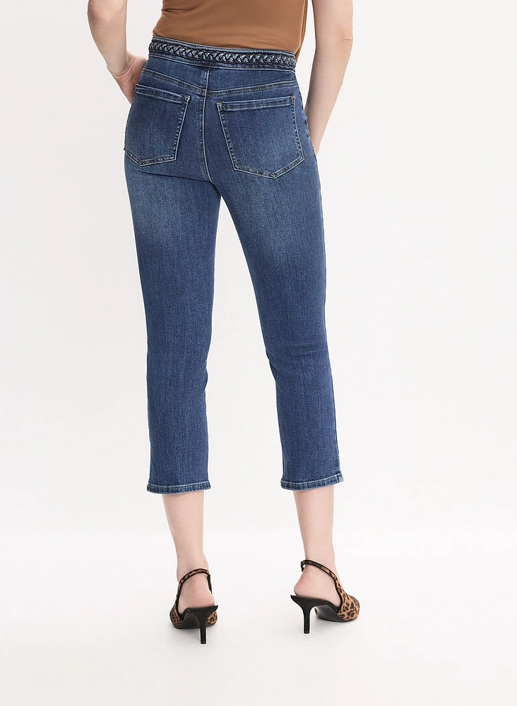 Braided Waist Trim Denim Capris