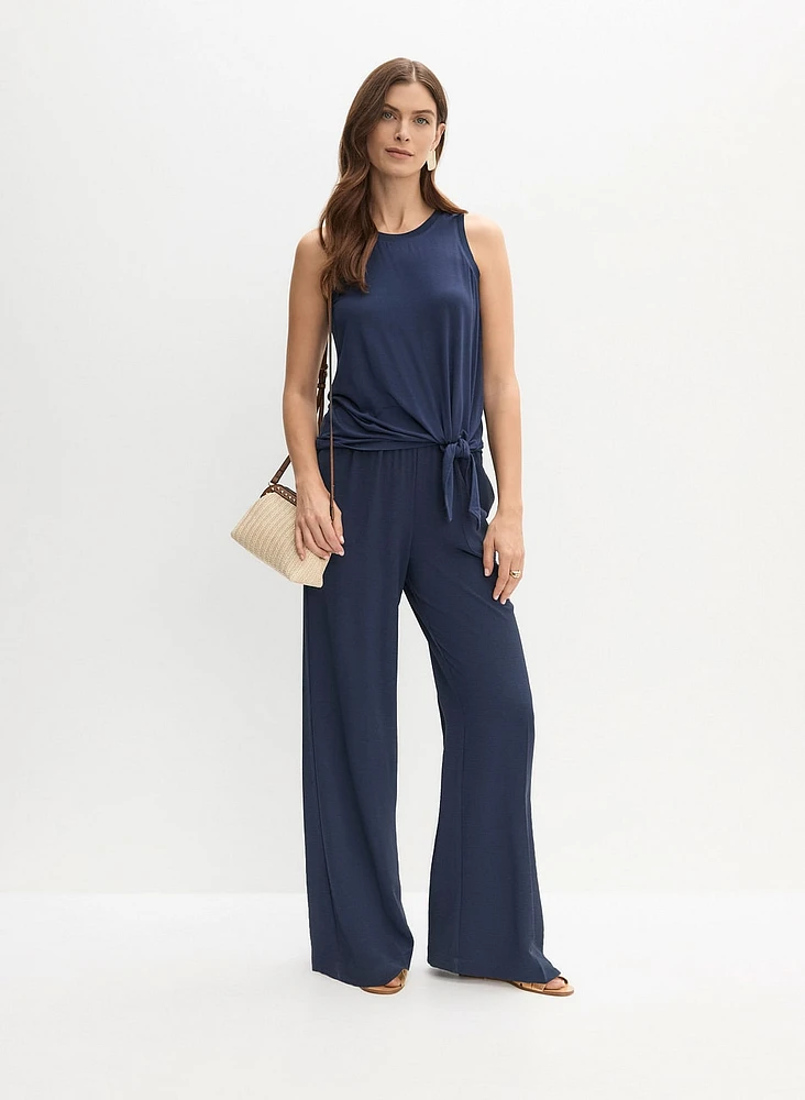 Tie Hem Tank Top & Shirred Waist Pants