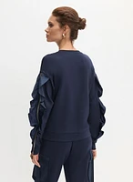 Zipper Ruffle Detail Sleeve Sweater