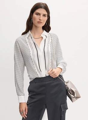 Stripe Print Button-Up Blouse