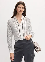 Stripe Print Button-Up Blouse