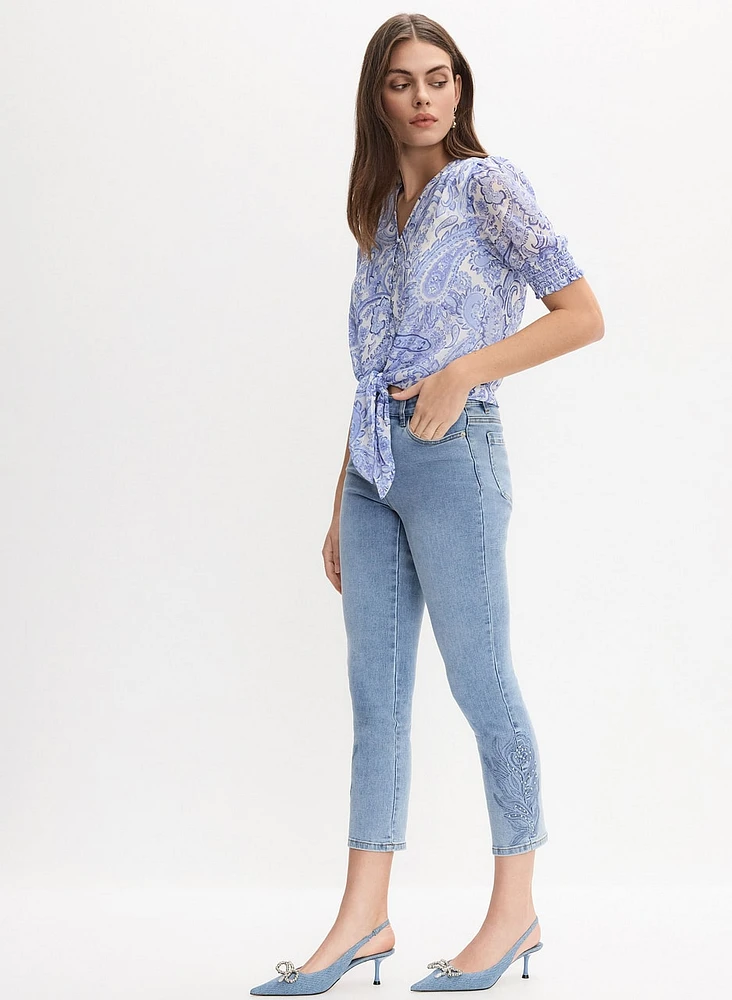 Tonal Embroidered Straight-Leg Jeans