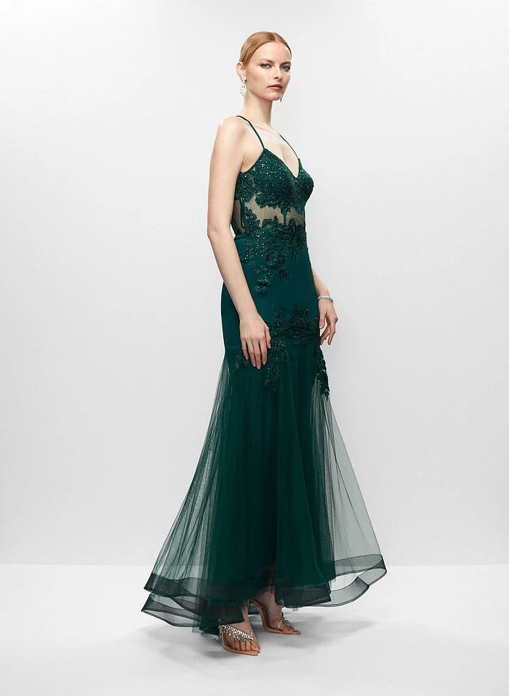 Embroidered Sweetheart Neck Gown