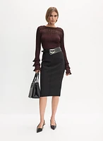 Pointelle Knit Sweater & Midi Pencil Skirt