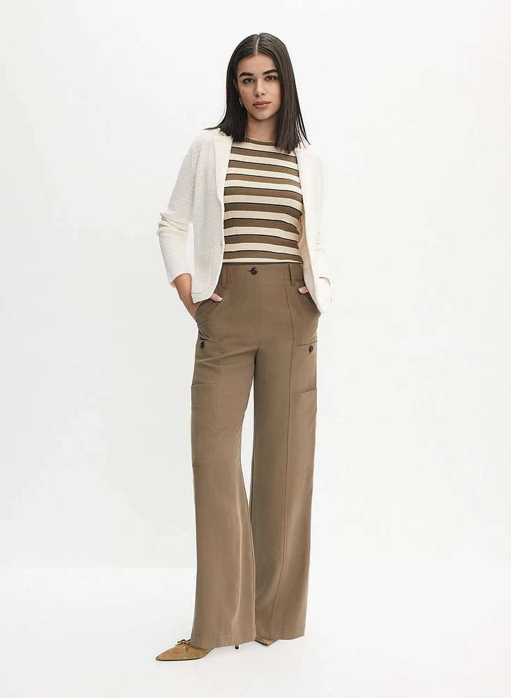 Notch Collar Cardigan & Wide-Leg Utility Pants