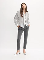 Stripe Print Button-Up Blouse & Straight Leg Pants