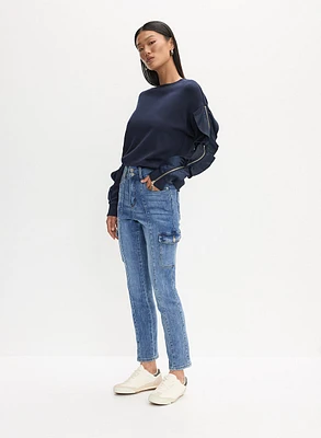 Ruffle Sleeve Sweater &  Cargo Jeans