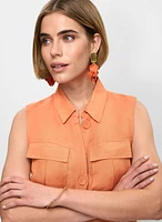 Robe-chemisier en lin avec poches appliquées