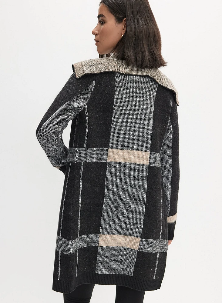 Plaid Open-Front Coatigan