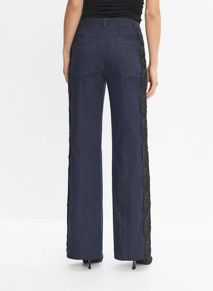 Lace Applique Denim Pants