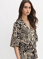 Graphic Floral Tied-Hem Top