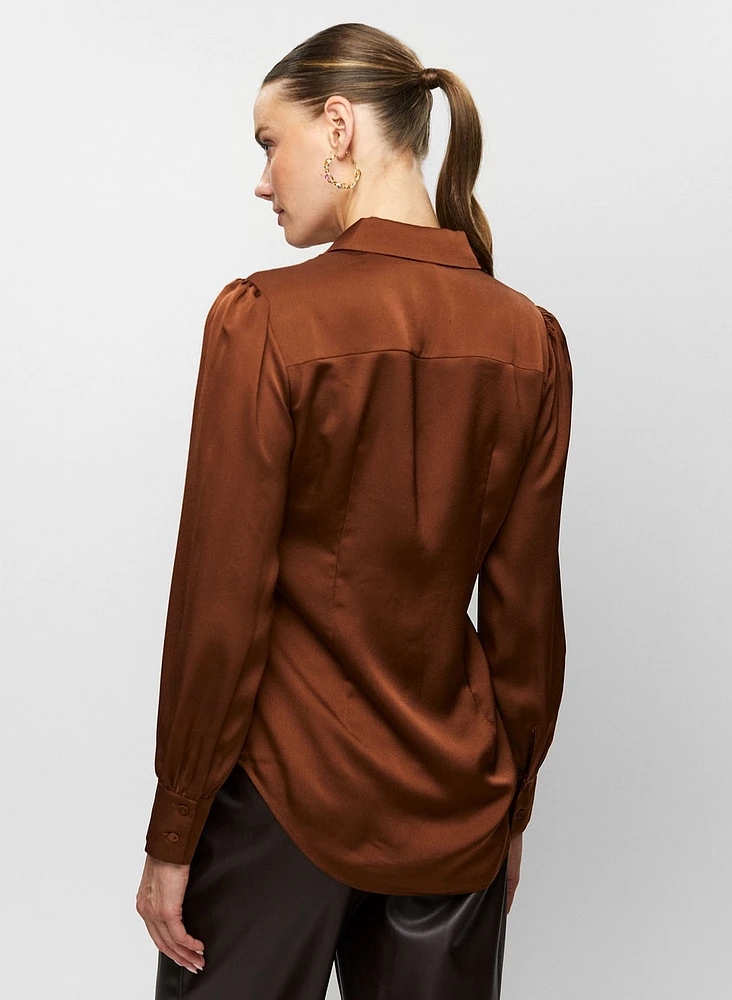 Button Front Satin Blouse