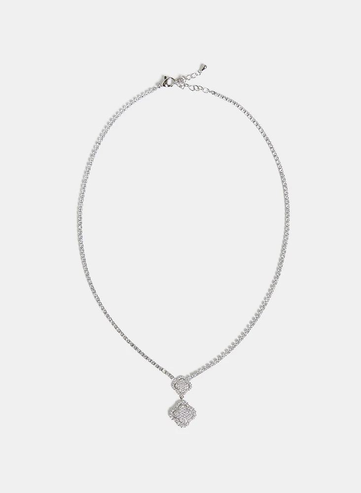 Collier en cristaux à pendentif de trèfles