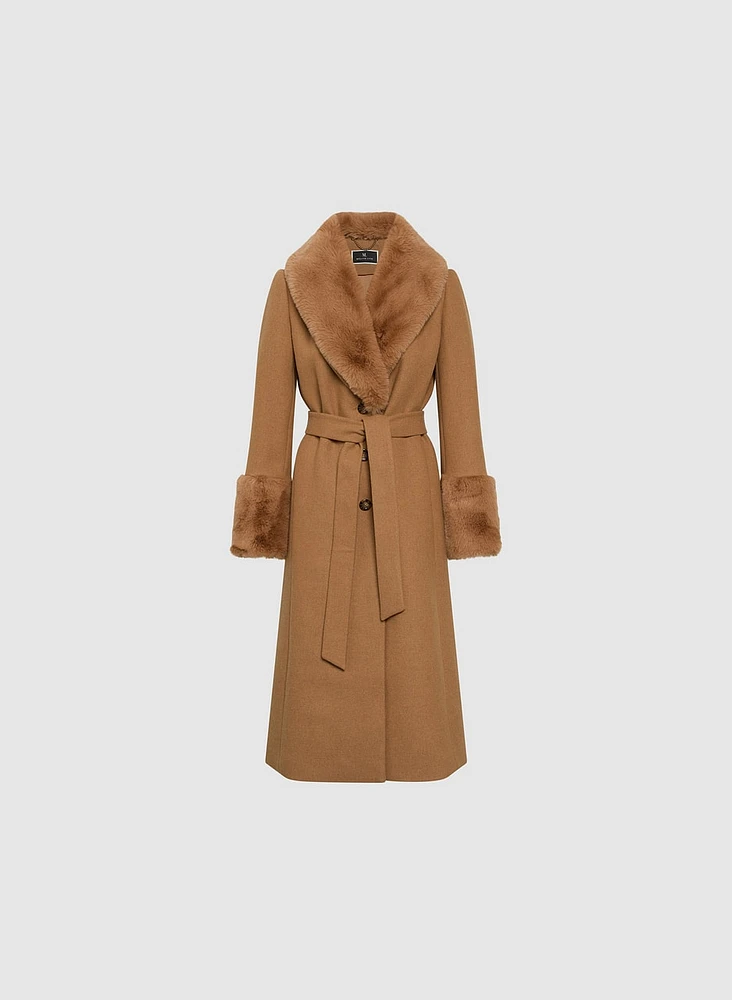 Faux Fur Detail Trench Coat